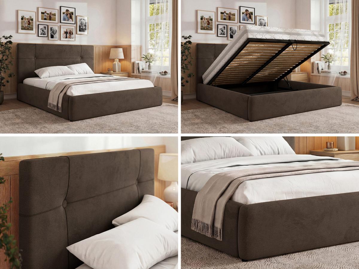 POLSTERBETT CALERIO CLASSIC 200/200 - Braun Velvet - Matratze Pocket - Schwarz/Braun, Kunststoff/Textil (200/200cm) - MKS