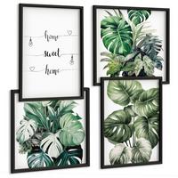BILDER SET 4er Set - 50x50 cm & 40x60 cm Schwarzer Rahmen - Aquarell-Monstera-Blätter - Schwarz, Kunststoff (50/50cm) - TULUP