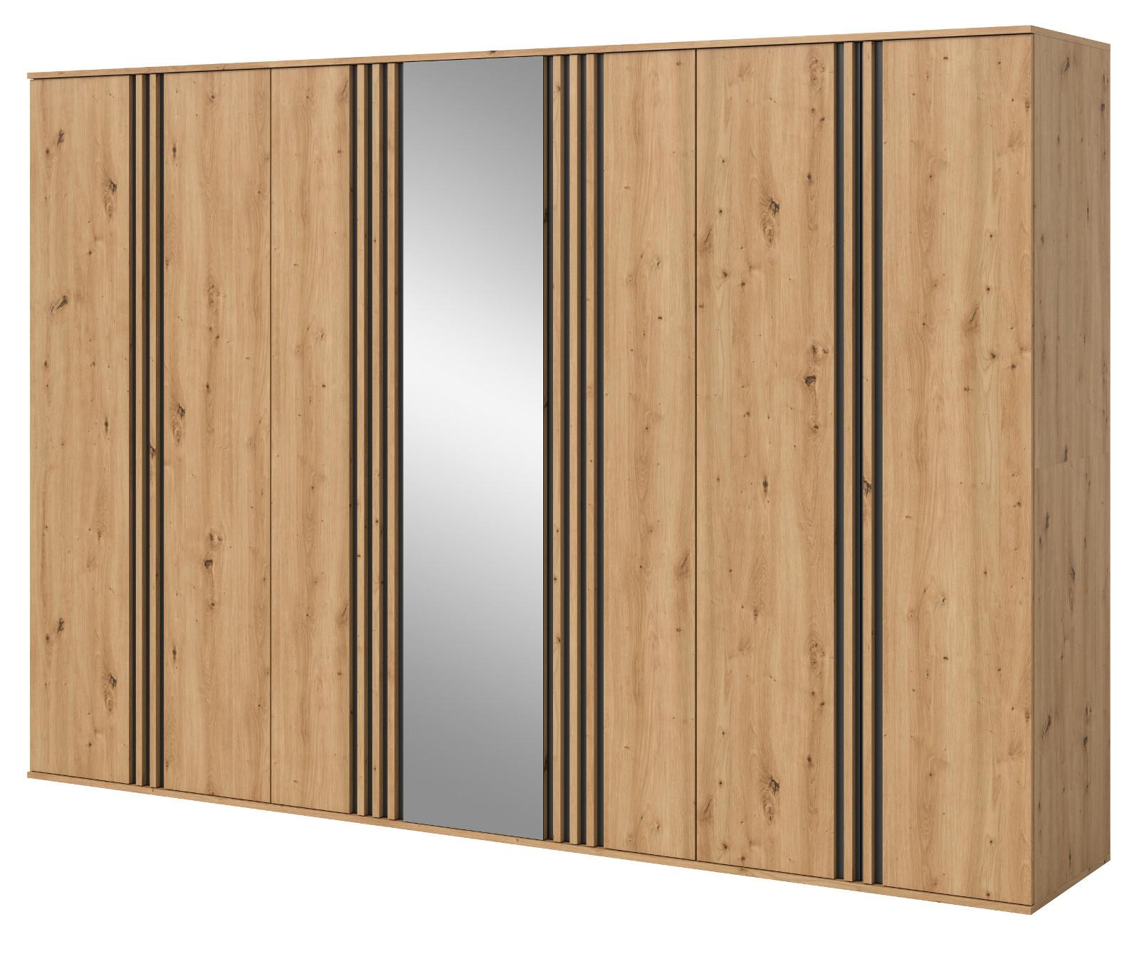 KLEIDERSCHRANK Eiche Artisan, grau 280 x 192 cm 7-türig, Drehtürenschrank mit Spiegel - Anthrazit/Eiche Artisan, Holzwerkstoff (280/192/56cm) - Inn.Furn