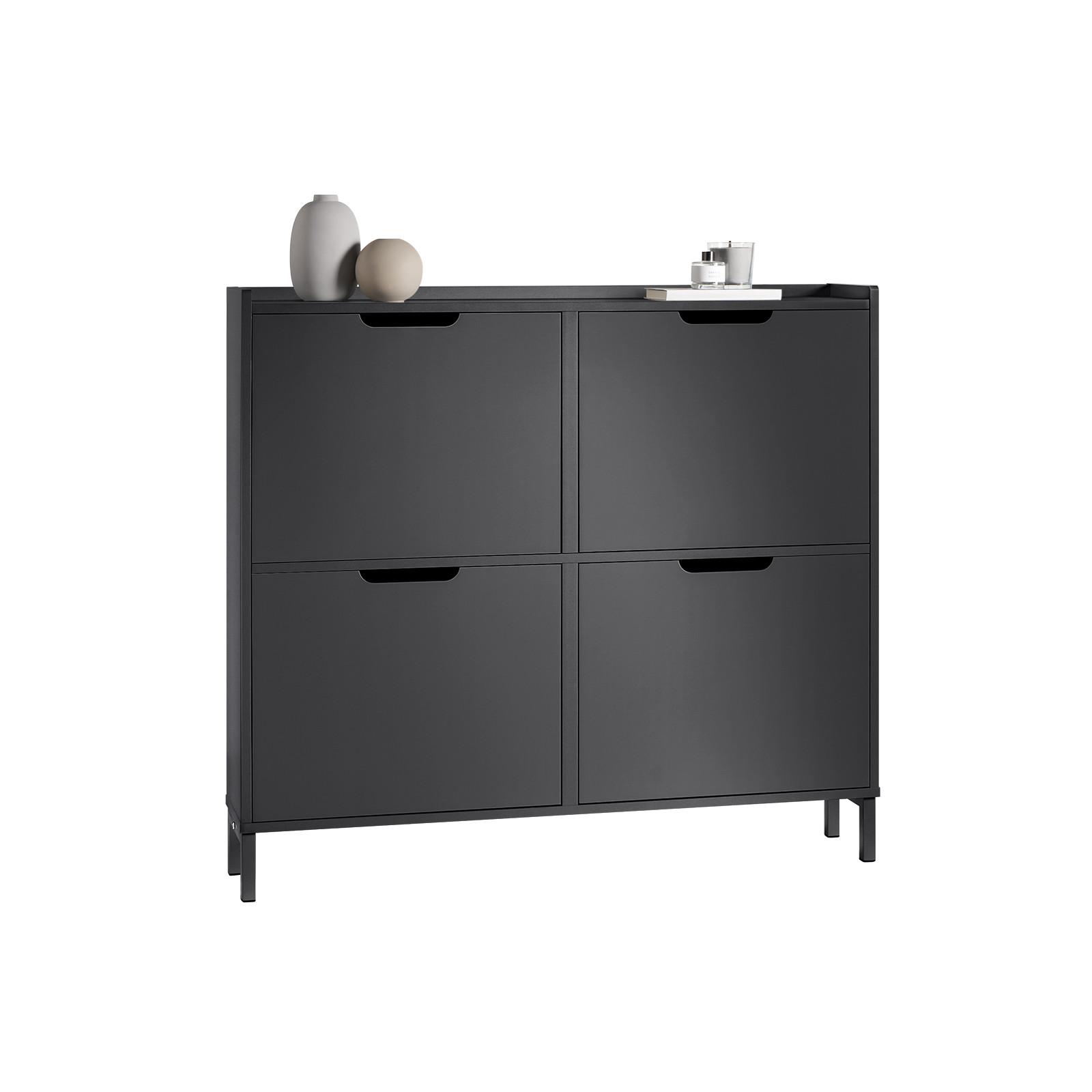 SCHUHKIPPER mit 4 Klappen, Schuhschrank schmal, 100x91x19cm Schwarz - Schwarz, Holzwerkstoff/Metall (100/91/19cm) - SoBuy