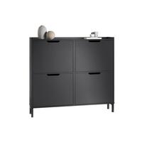 SCHUHKIPPER mit 4 Klappen, Schuhschrank schmal, 100x91x19cm Schwarz - Schwarz, Holzwerkstoff/Metall (100/91/19cm) - SoBuy