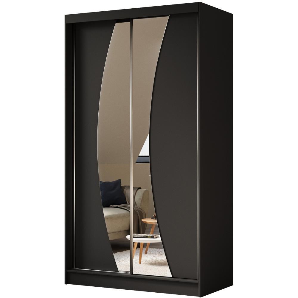 SCHWEBETÜRENSCHRANK Vox II 120/216/61 schwarz mit Spiegel und Schubladen - Schwarz, Holzwerkstoff (120/216/61cm) - Beautysofa