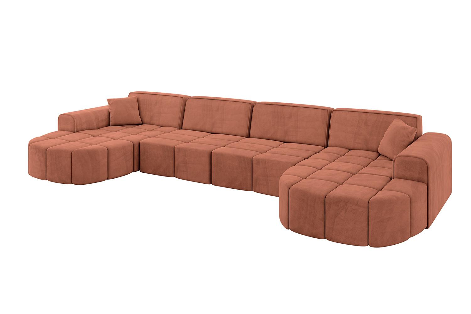 WOHNLANDSCHAFT LIVO-U2 - 400x173x79,5 cm Apricot - Koralle, Holzwerkstoff/Textil (400/79/173cm) - ALTDECOR