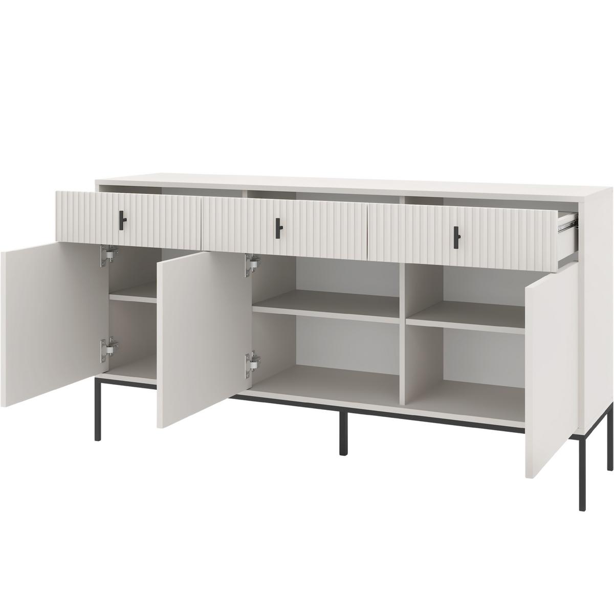 KOMMODE Marvello mit 3 Türen und 3 Schubladen, Kaschmir+Schwarz - Kaschmir/Schwarz, Holzwerkstoff/Metall (154/83/39cm) - Beautysofa
