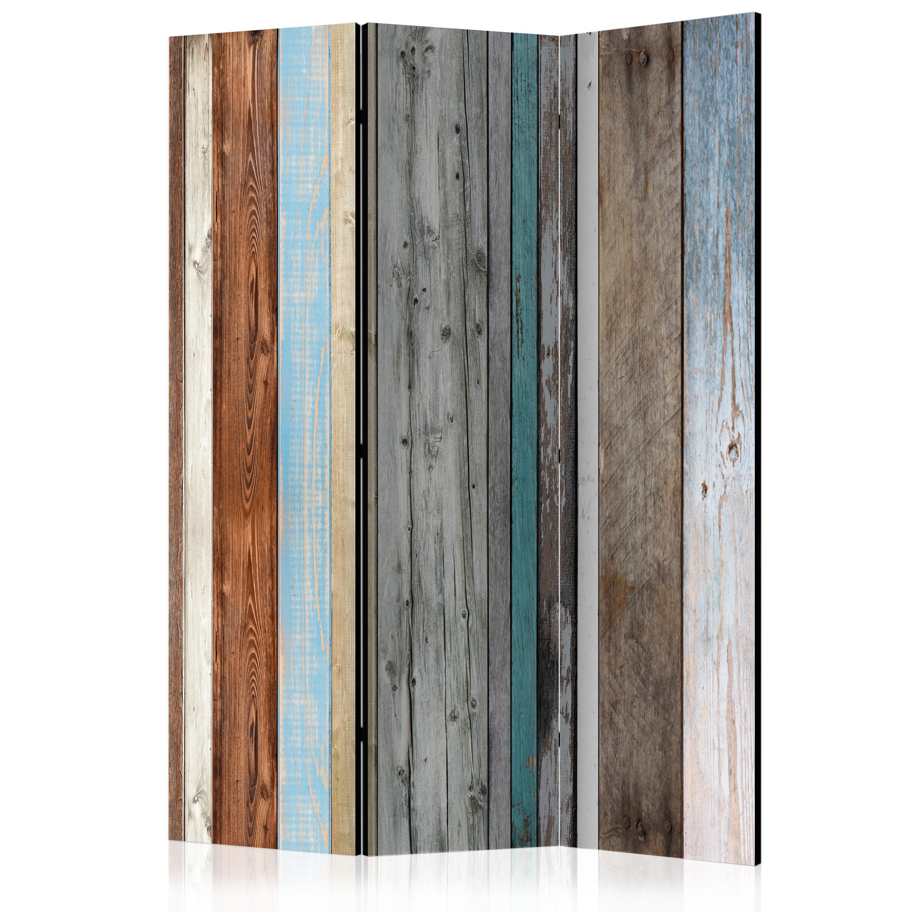 PARAVENT Beidseitig Bedruckter 3-tlg 135x172 cm bunte Holzbretter - Multicolor, Holz/Textil (135/172/3cm) - Muralo
