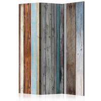 PARAVENT Beidseitig Bedruckter 3-tlg 135x172 cm bunte Holzbretter - Multicolor, Holz/Textil (135/172/3cm) - Muralo