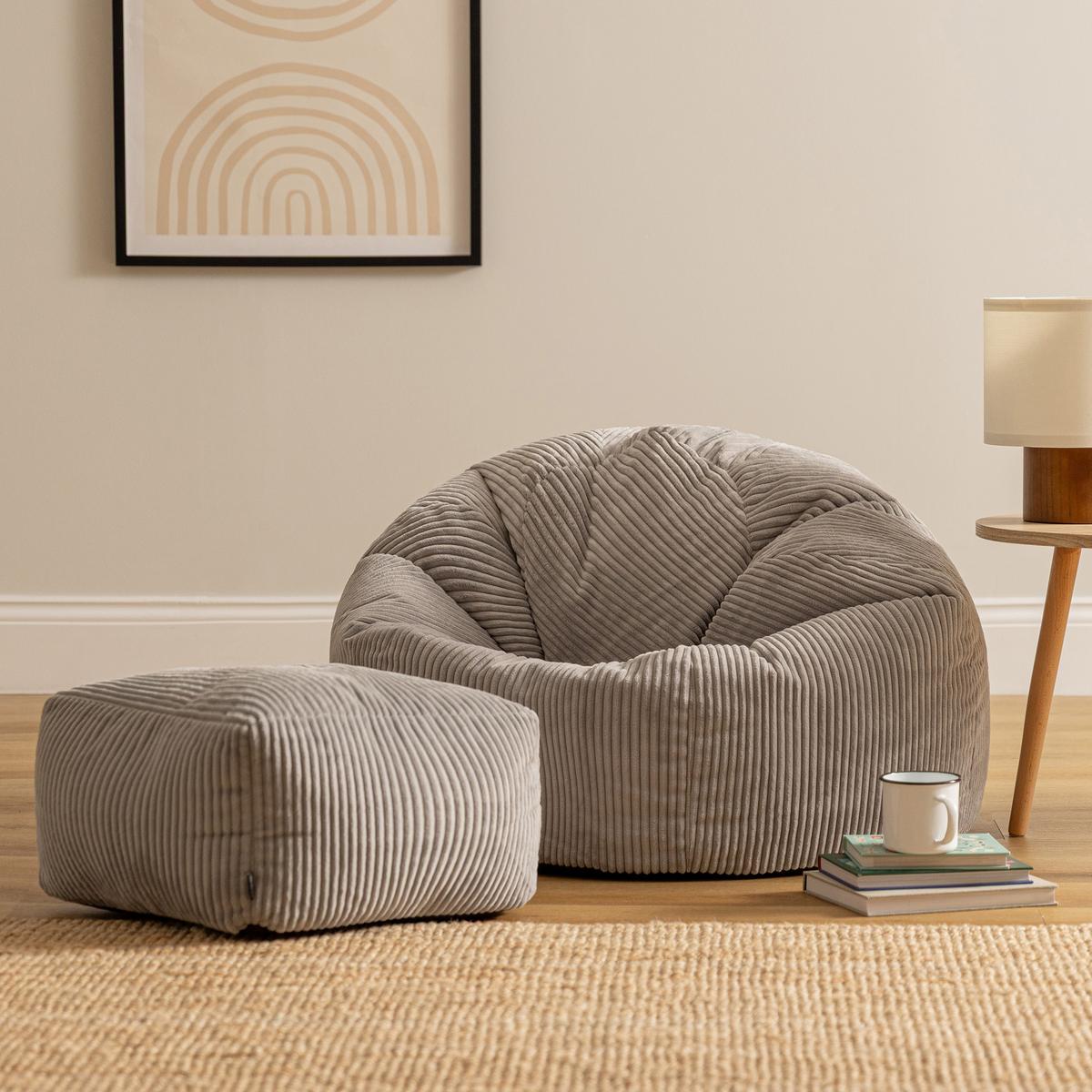 SITZSACK Klassisch + Hocker, Cord - Hellgrau/Grau, Kunststoff/Textil (85/50/85cm) - icon