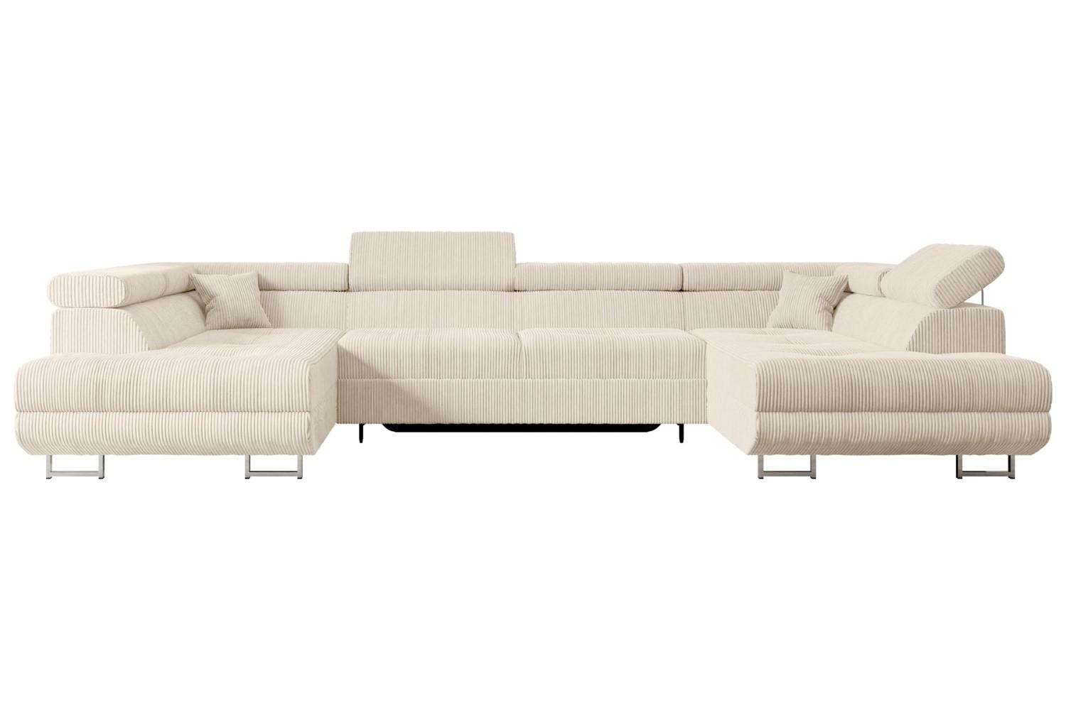 WOHNLANDSCHAFT mit Schlaffunktion und Bettkasten GUSA-U 342x202x107 cm Beige Cord - Beige/Silberfarben, Holzwerkstoff/Textil (342/107/202cm) - ALTDECOR