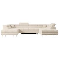 WOHNLANDSCHAFT mit Schlaffunktion und Bettkasten GUSA-U 342x202x107 cm Beige Cord - Beige/Silberfarben, Holzwerkstoff/Textil (342/107/202cm) - ALTDECOR