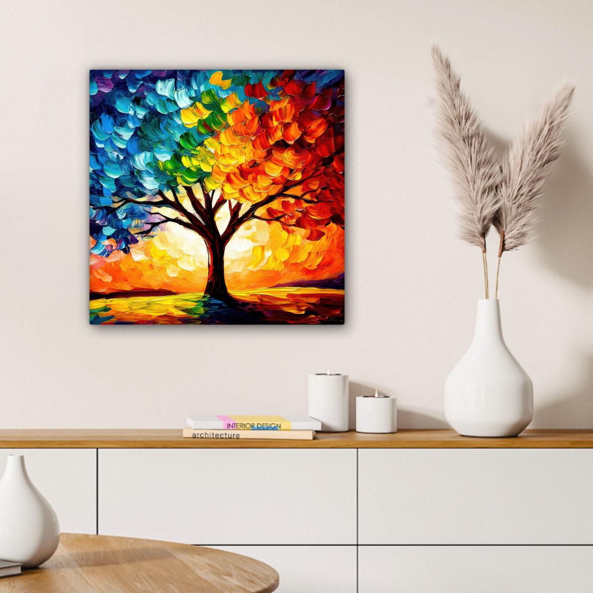 LEINWANDBILD Baum - Kunst - Natur - Sonnenuntergang Wandbild Wohnzimmer 50x50 cm - Multicolor, Textil (50/50cm) - MuchoWow