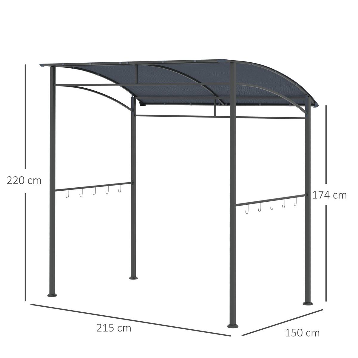 GRILLPAVILLON Metall Polyester Grau Schwarz - Grau, Metall (150/220/215cm) - Outsunny