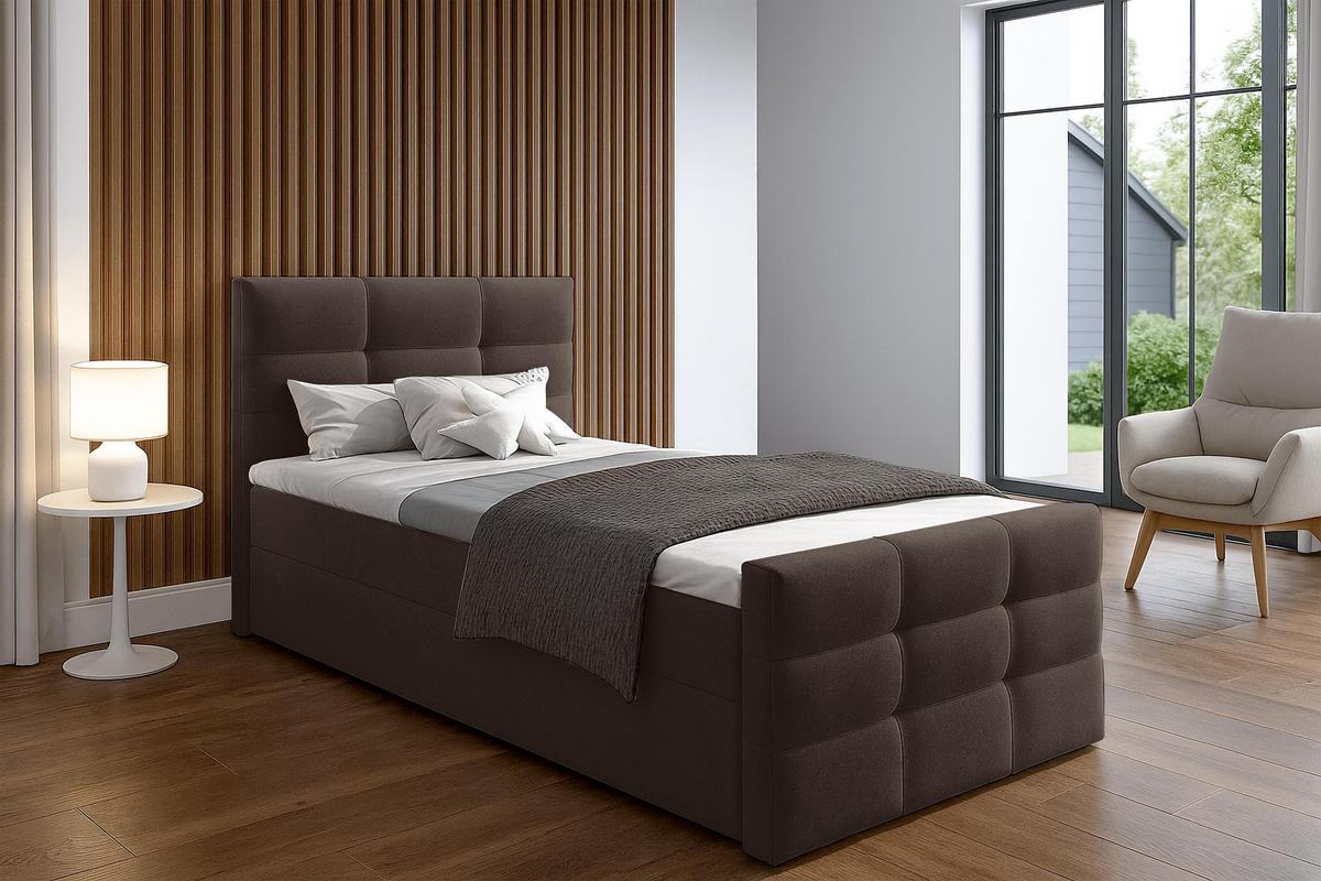 BOXBETT ARGENTARO 90x200 cm mit Bettkasten und Matratze - Braun + TOPPER - Schwarz/Braun, Holz/Holzwerkstoff (90/200cm) - AX Living