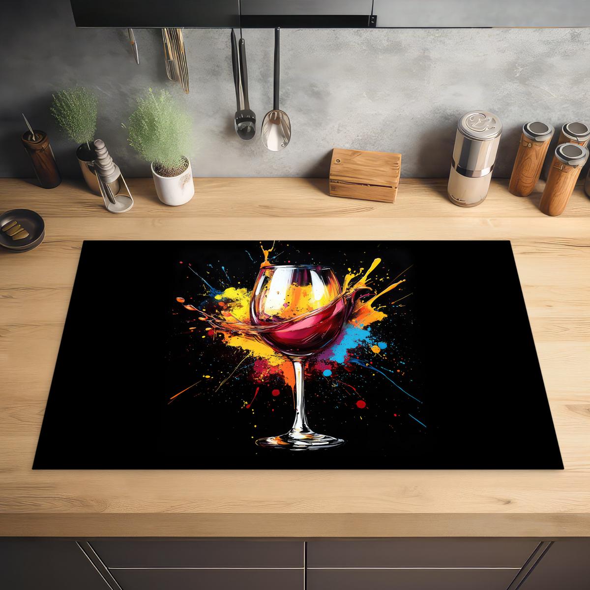 HERDABDECKPLATTE Wein - Glas - Graffiti - Getränk - Rot - Farbe Induktionsmatte 83x51 cm - Weinrot, Kunststoff (83/51.5/0.2cm) - MuchoWow