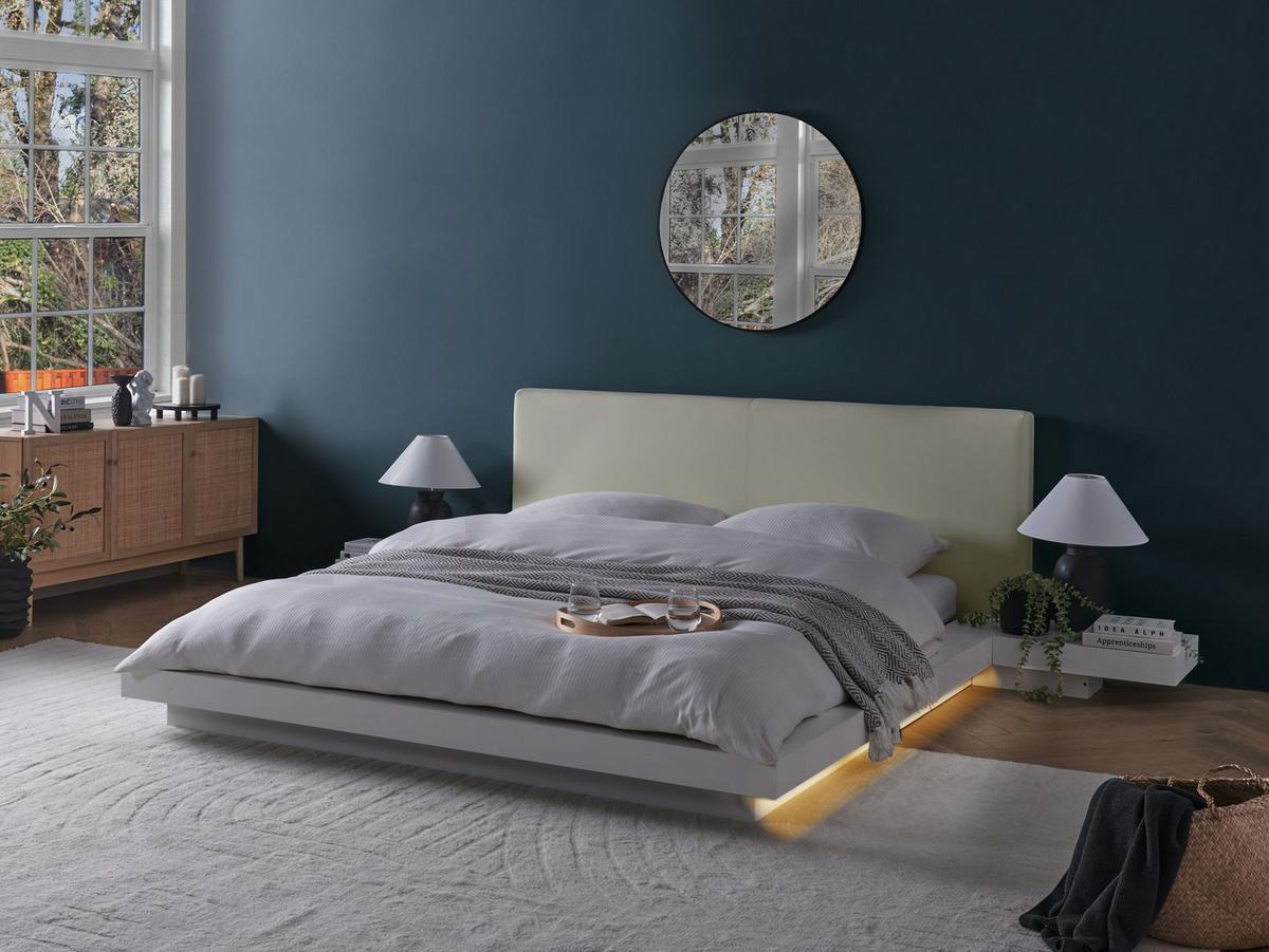 BETT mit LED 160x200 cm Weiß Zen - Weiß, Holzwerkstoff (160/200cm) - Beliani