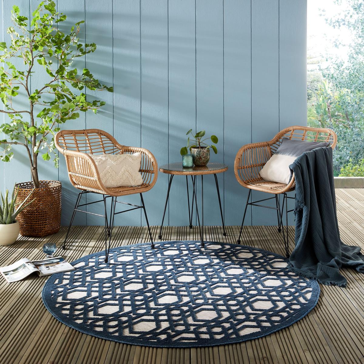 OUTDOORTEPPICH Waschbar STOUR, geometrisch, Blau-Grau, Ø 160 cm - Blau, Textil (160/160cm) - KADIMA DESIGN