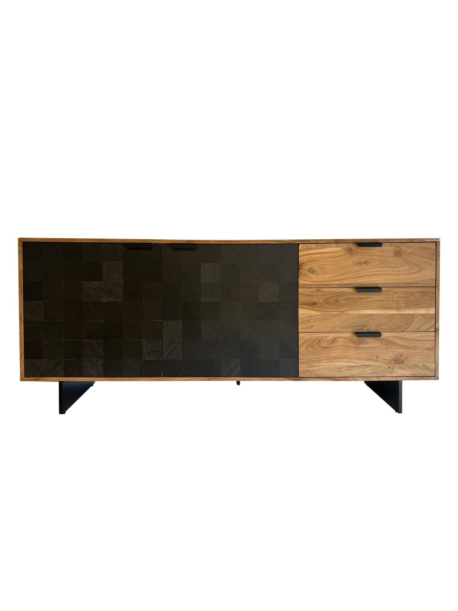 KOMMODE MONTEFALCO, Akazie Massivholz, Akazie-Schwarz, 175 x 40 x 76 cm - Schwarz/Akaziefarben, Holz/Metall (175/76/40cm) - KADIMA DESIGN