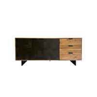 KOMMODE MONTEFALCO, Akazie Massivholz, Akazie-Schwarz, 175 x 40 x 76 cm - Schwarz/Akaziefarben, Holz/Metall (175/76/40cm) - KADIMA DESIGN