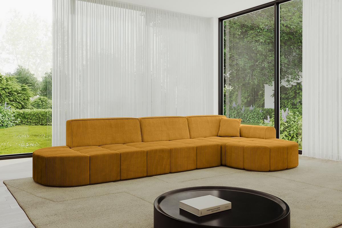ECKSOFA Ottomane Rechts LIVO-L2 - 337x173x79,5 cm Senfgelb - Currygelb/Gelb, Holzwerkstoff/Textil (337/173cm) - ALTDECOR