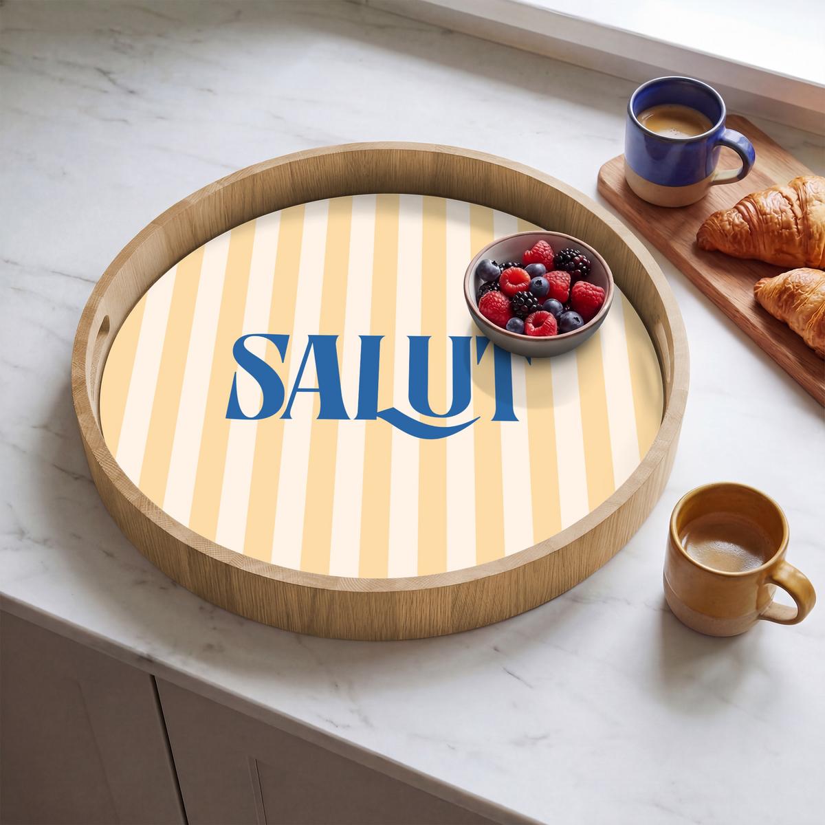 TABLETT Salut - Zitat - Streifen - Gelb - Blau - Weiß 50x50 cm - Beige, Holz (50/5/5cm) - OnlyWow