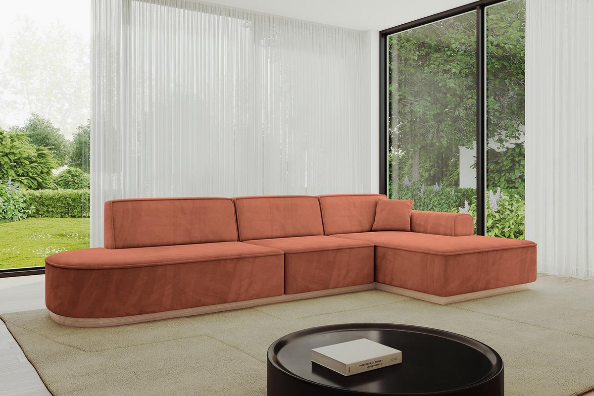 ECKSOFA Ottomane Rechts IREA-L2 - 327x165x80 cm Apricot - Koralle, Holzwerkstoff/Textil (327/165cm) - ALTDECOR