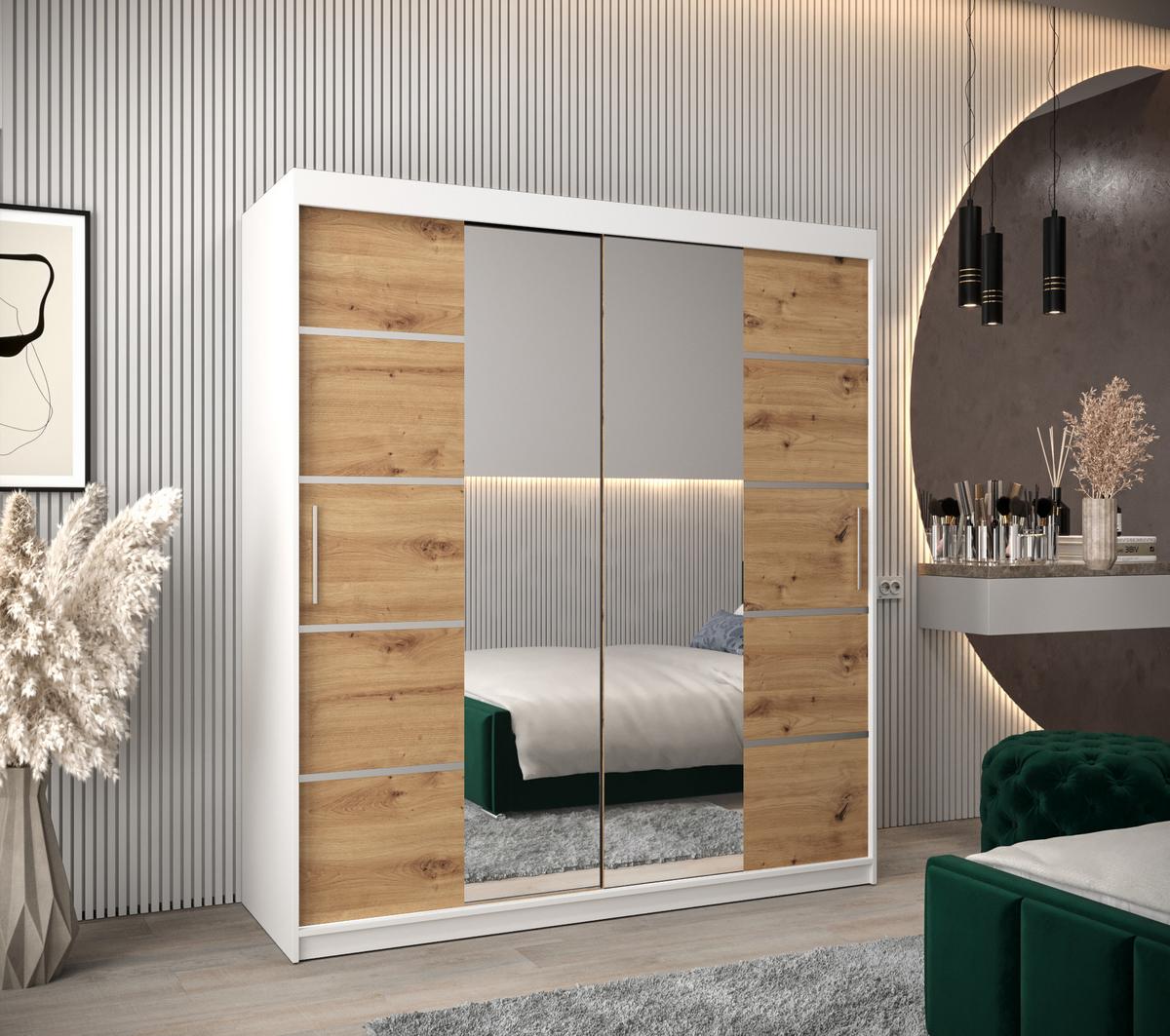 SCHWEBETÜRENSCHRANK 200/180/62 2-türig - Silberfarben/Eiche Artisan, Holz/Kunststoff (180/200/62cm) - MÖBEL KRYSPOL