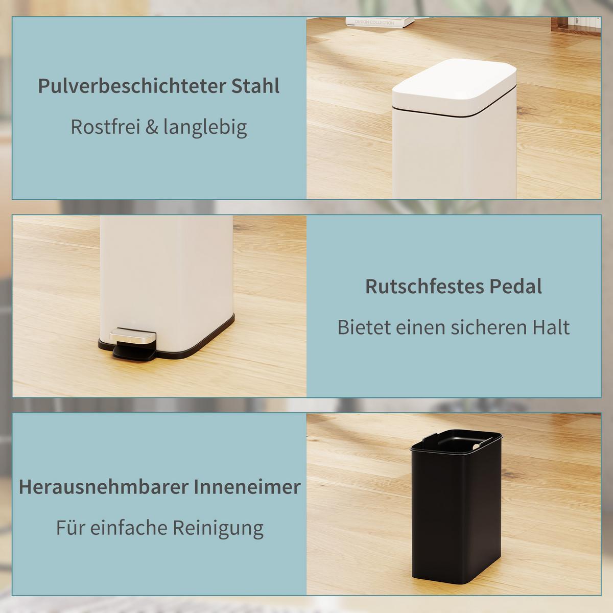 MÜLLEIMER 5L Treteimer Abfalleimer mit Deckel und Fußpedal für Wohnzimmer - Weiß, Metall (14/32/29.2cm) - HOMCOM