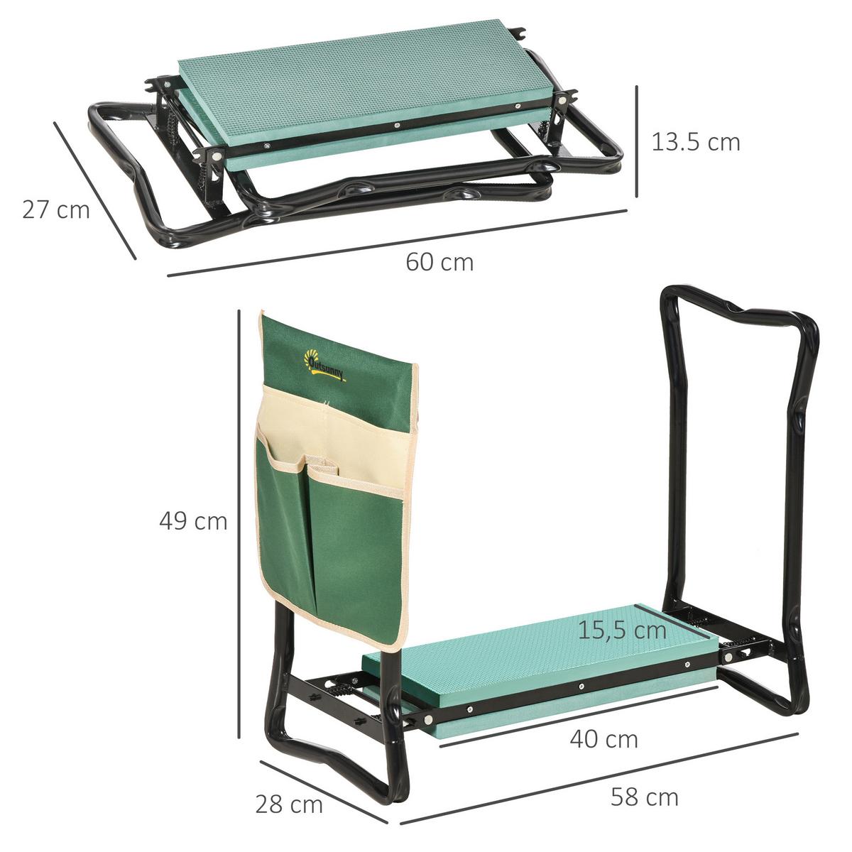 KNIEBANK mit Werkzeugtasche, EVA-Schaumstoff, 58 x 28 x 49 cm - Grün, Kunststoff (28/49/58cm) - Outsunny