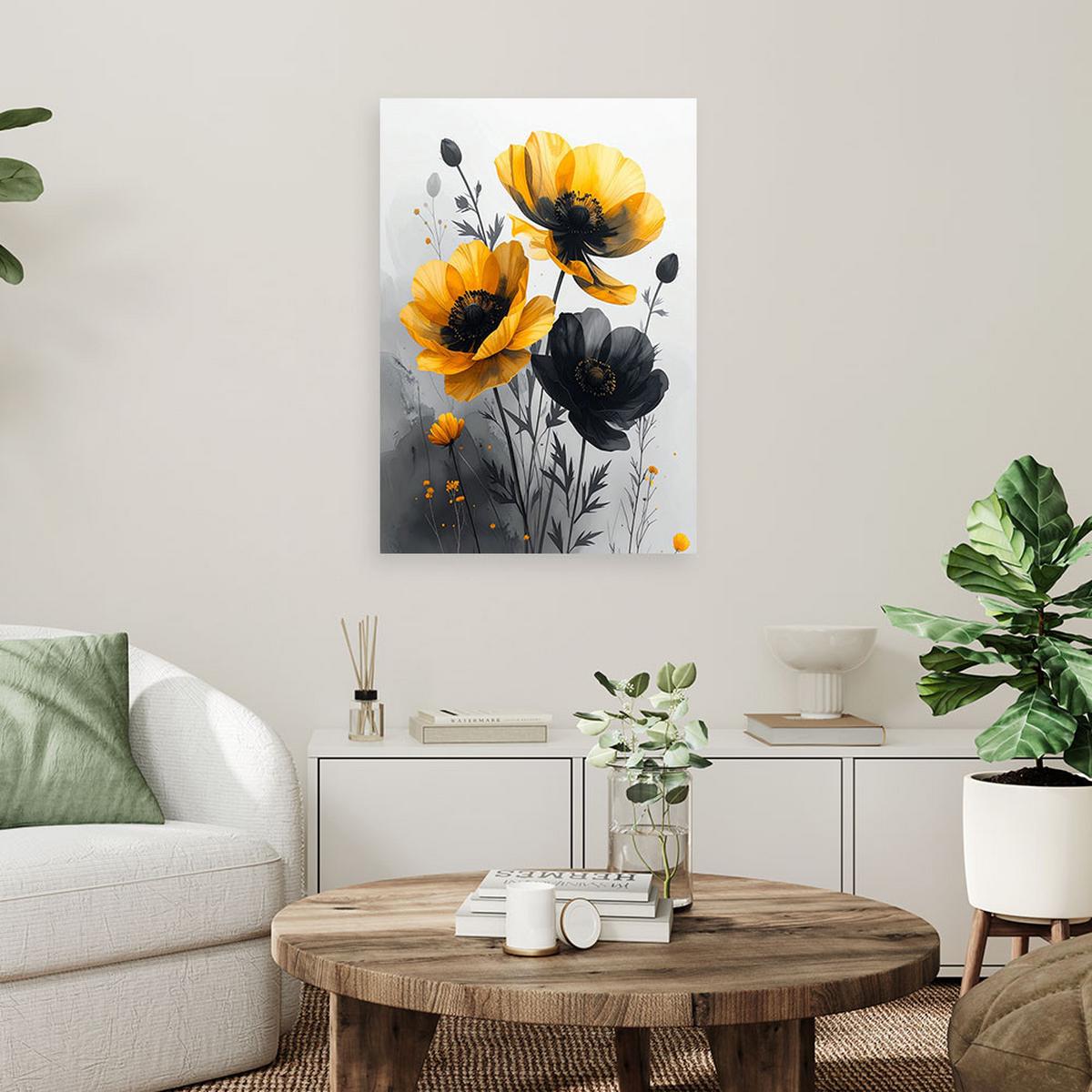 LEINWANDBILD, Gelb schwarze botanische Blumen - Gelb, Textil (60/90cm) - Feeby