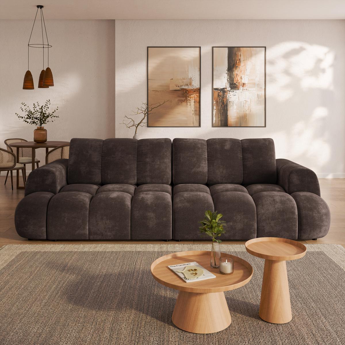 BETTSOFA DAFNE Braun Chenille-Stoff mit Schlaffunktion - Braun, Textil (300/88/113cm) - MASSENO