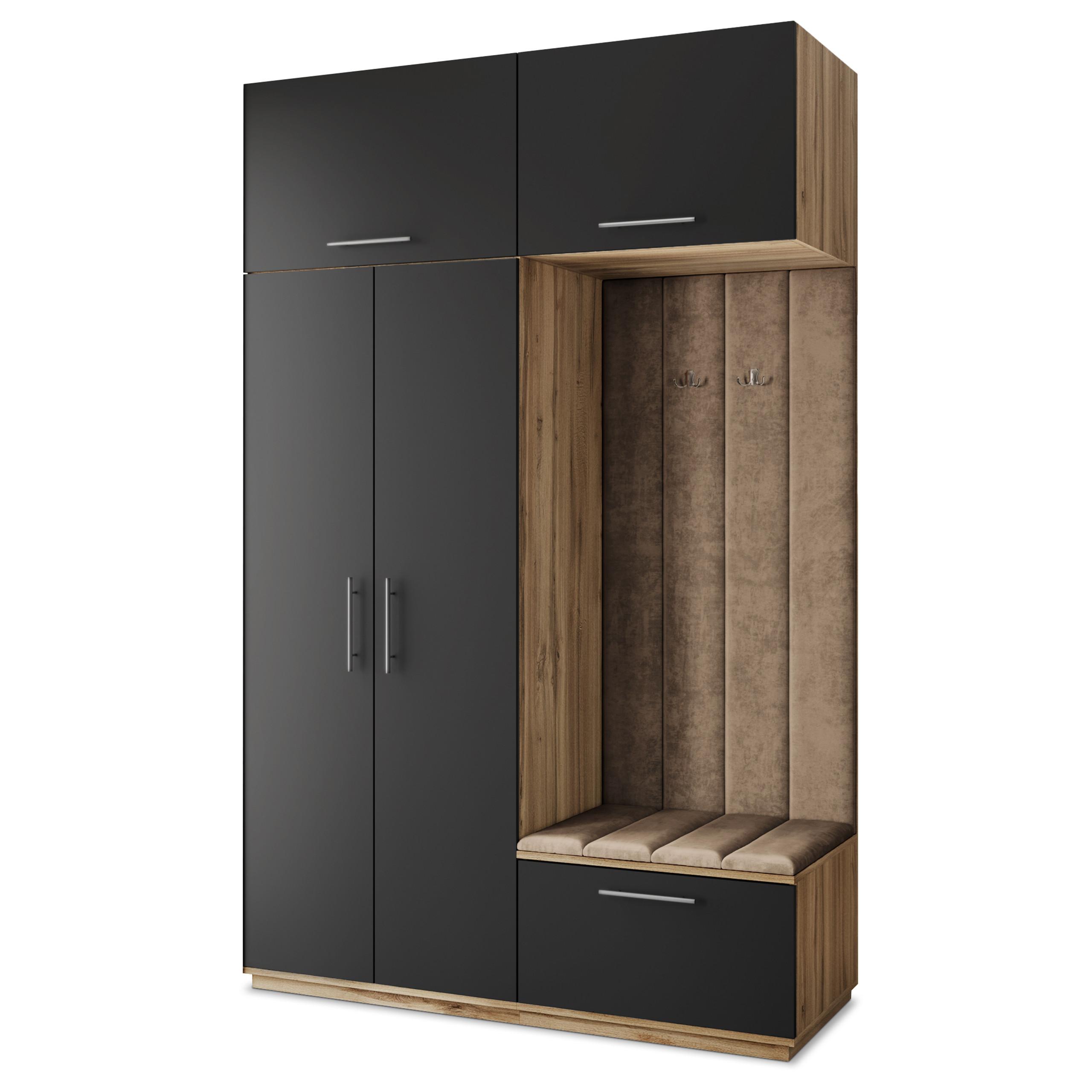 GARDEROBENSCHRANK REMA 150/240/60 cm Modern Garderobe-Set Eiche Wotan - Eiche Wotan/Schwarz, Holzwerkstoff (150/240/60cm) - MASSENO
