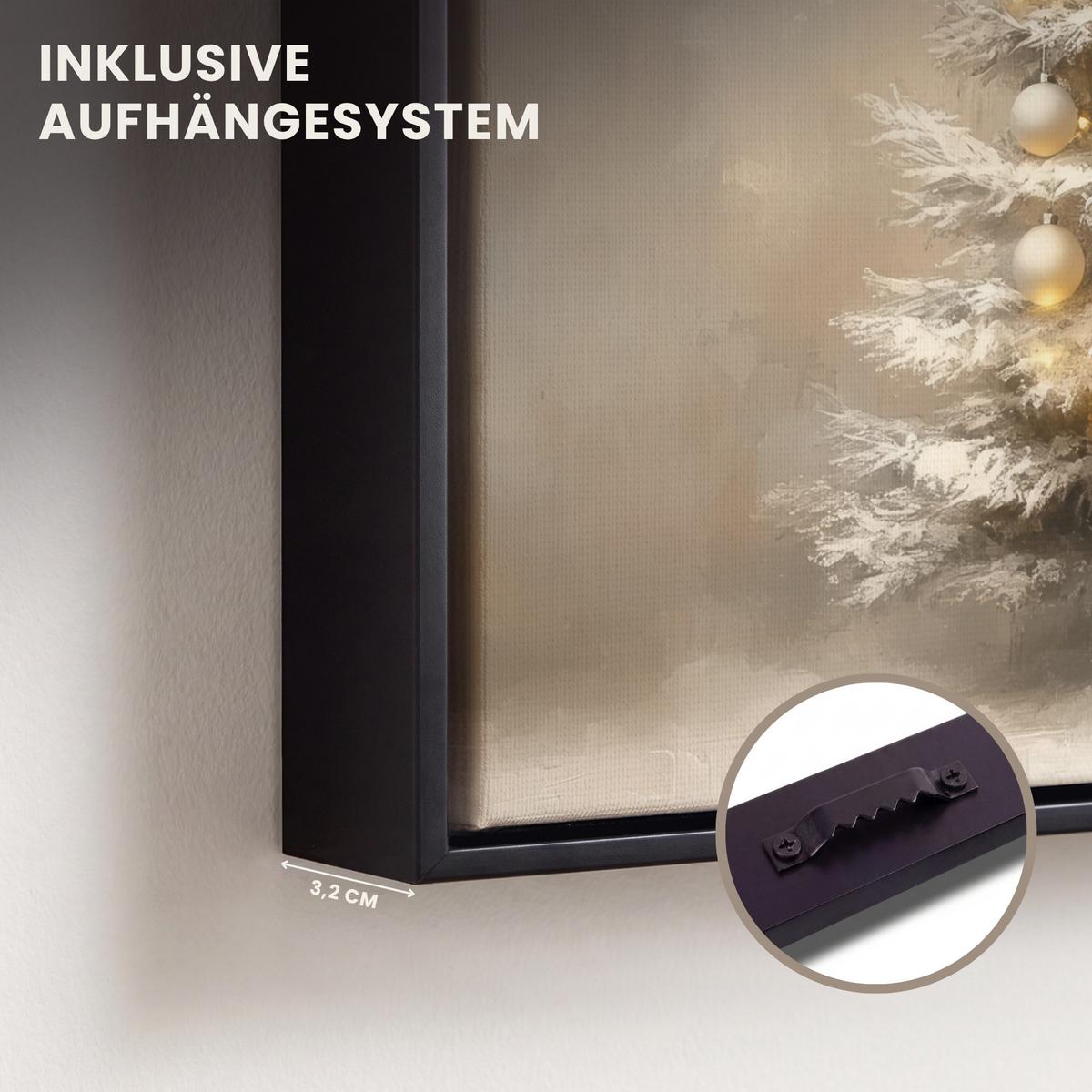 LEINWAND Bilder mit Rahmen - Weihnachten - Weihnachtsbaum - Schnee - Kunst - 20x20 - Champagner, Textil (20/20cm) - MuchoWow