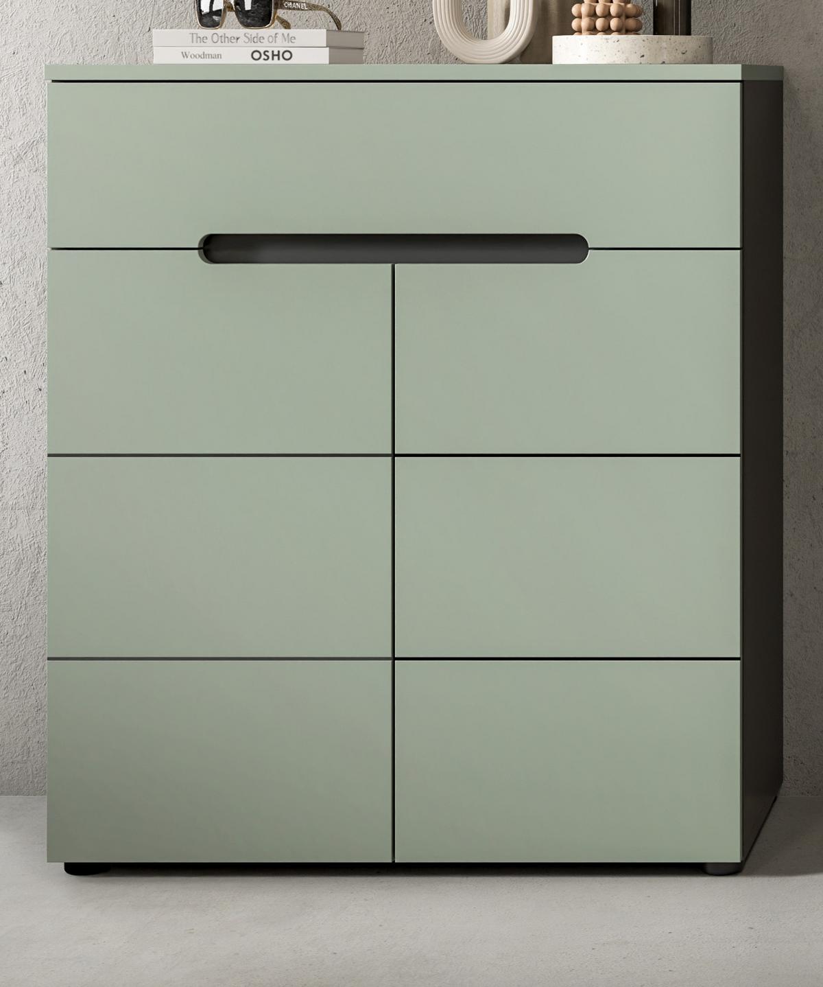 SCHUHKOMMODE Salbei Grün und Grau 80 x 94 cm, Flurkommode mit Soft-Close - Salbeigrün/Schwarz, Holzwerkstoff/Kunststoff (80/94/37cm) - Inn.Furn