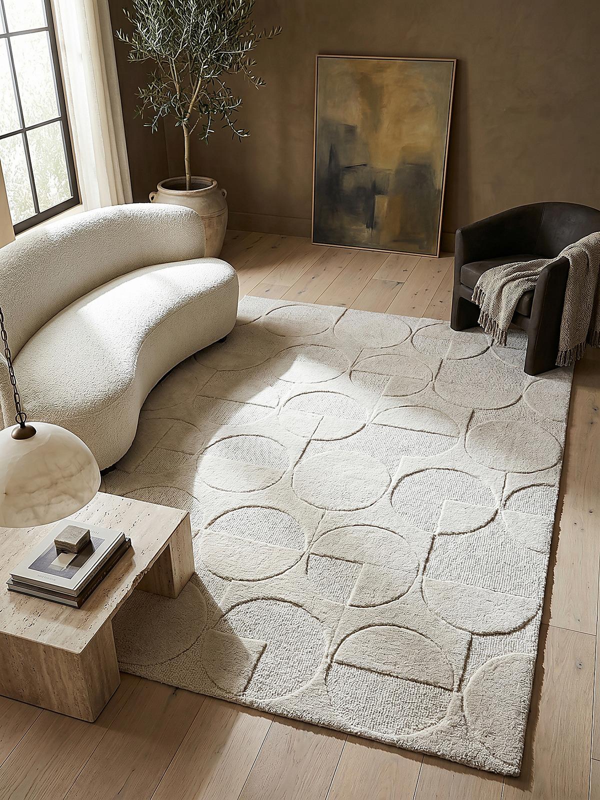 WOLLTEPPICH DEBEN, geometrisch, aus Wolle, Elfenbein, 60 x 230 cm - Champagner, Textil (230/60cm) - KADIMA DESIGN