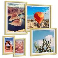 BILDER SET 5er Set - 50x50 cm & 20x30 cm & 40x60 cm Goldrahmen - Berge, Seen, Wälder, Wege - Goldfarben, Kunststoff (40/60cm) - TULUP