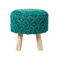 MAKRAMEE-HOCKER Willow petrolgrün, 41/41/43 cm - Grün, Textil (41/43/41cm) - Homescapes