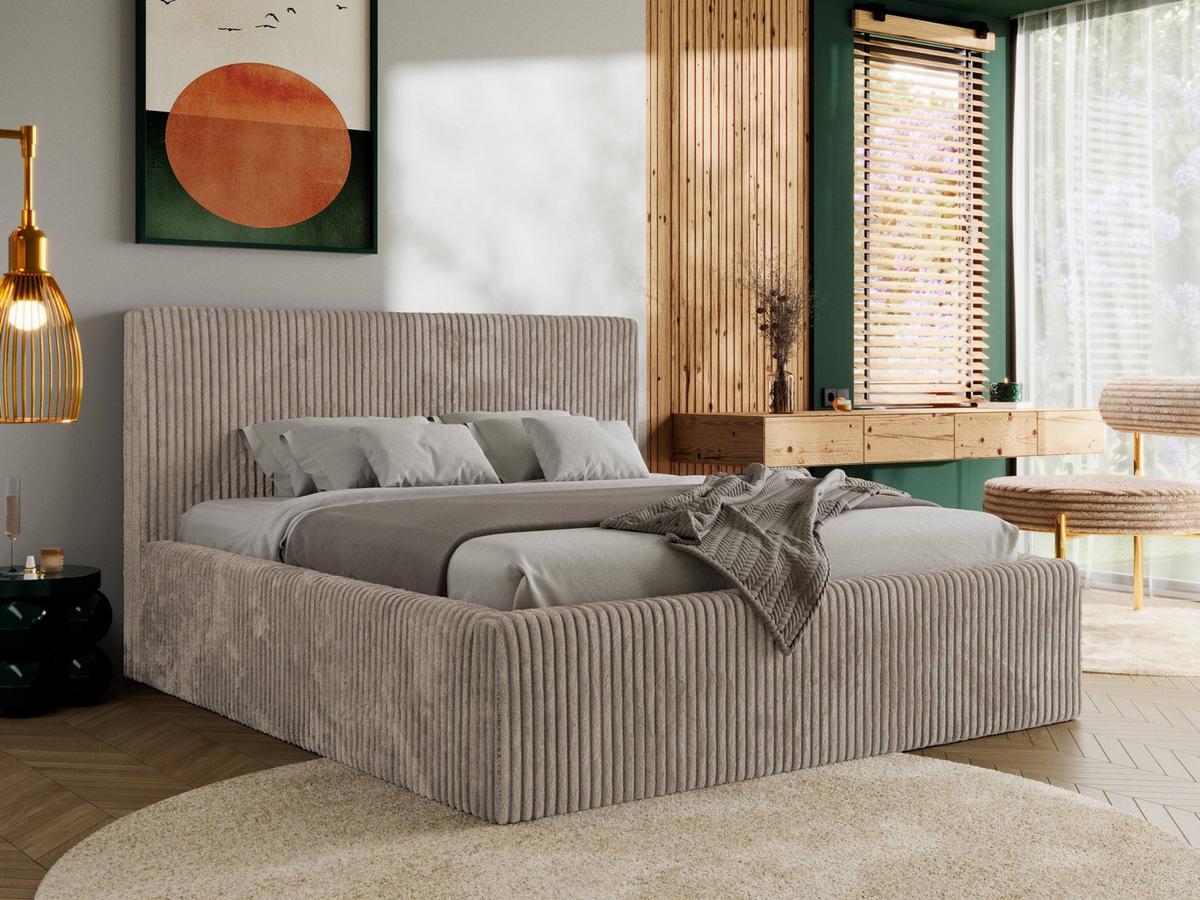 POLSTERBETT TILIANO CLASSIC 200/200 - Hellbraun Cord - Multipocket-Matratze - Hellbraun, Textil (200/200cm) - MKS