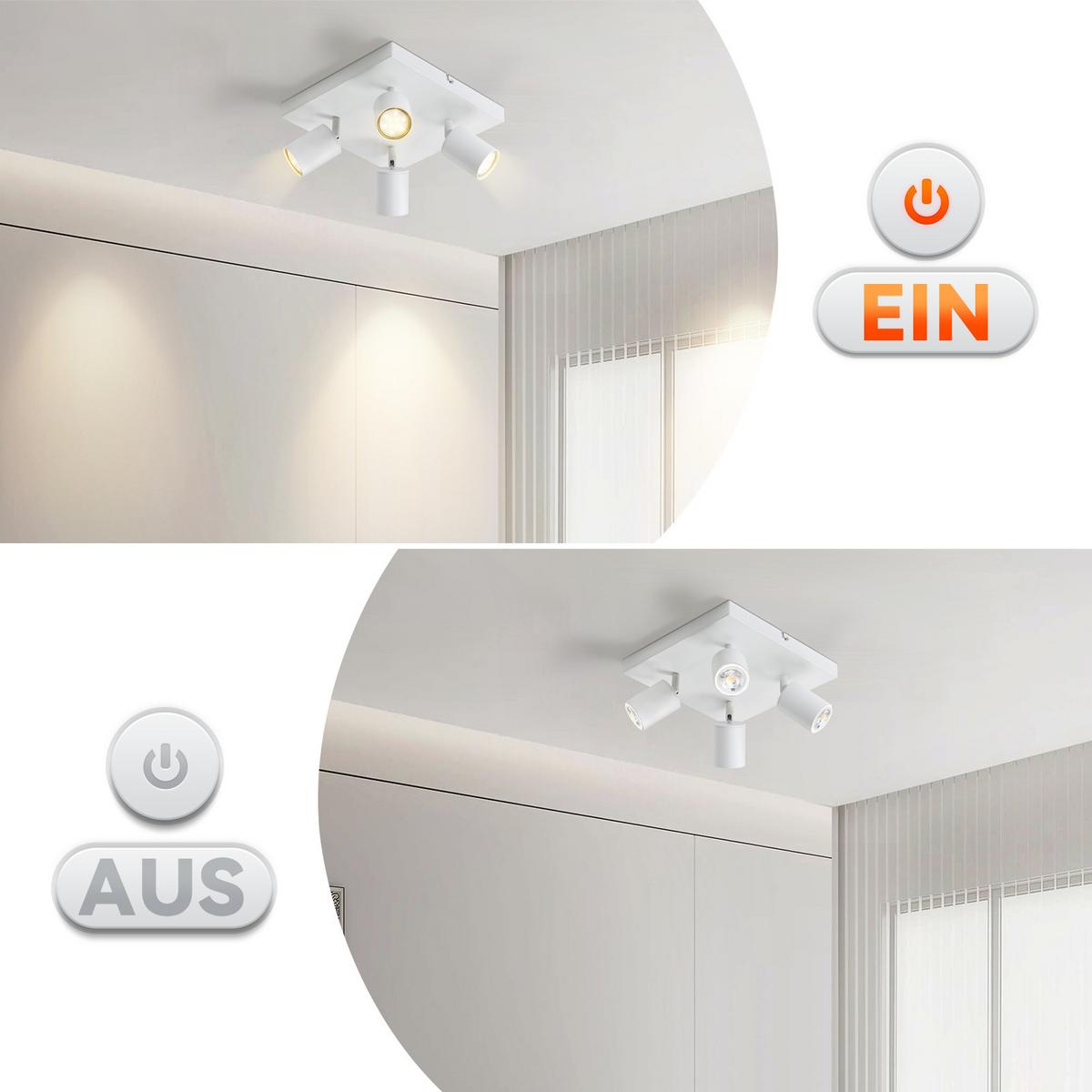 DECKENSTRAHLER Baunach 4-flammig 25/25/14.4 cm - Weiß, Metall (25/25/14.4cm) - Nettlife