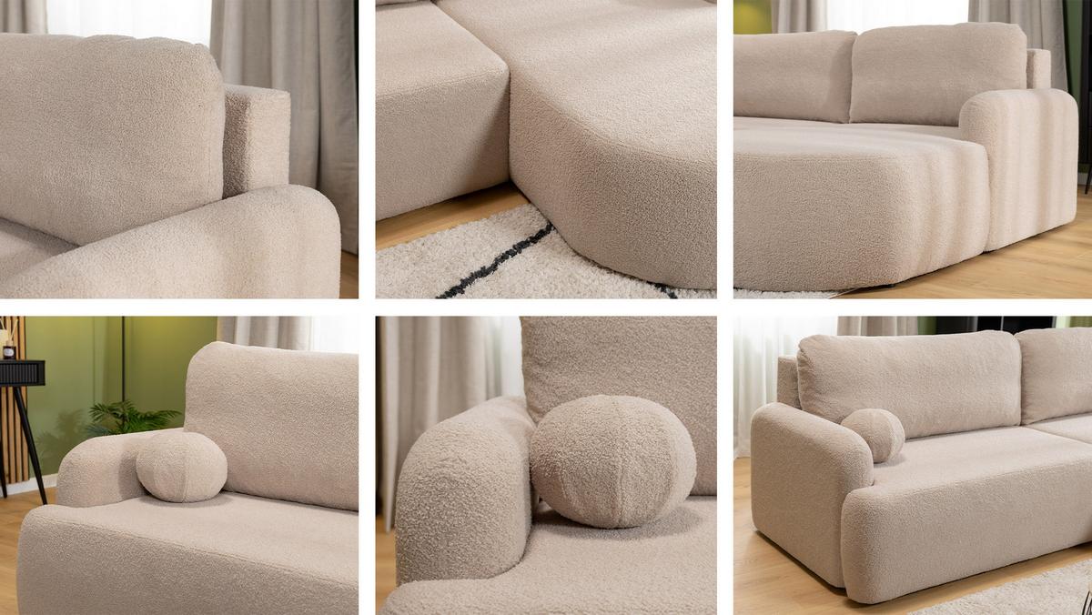 ECKSOFA Loridu, Seite: Rechts - Ecru/Schwarz, Holz/Kunststoff (250/174cm) - MIRJAN24