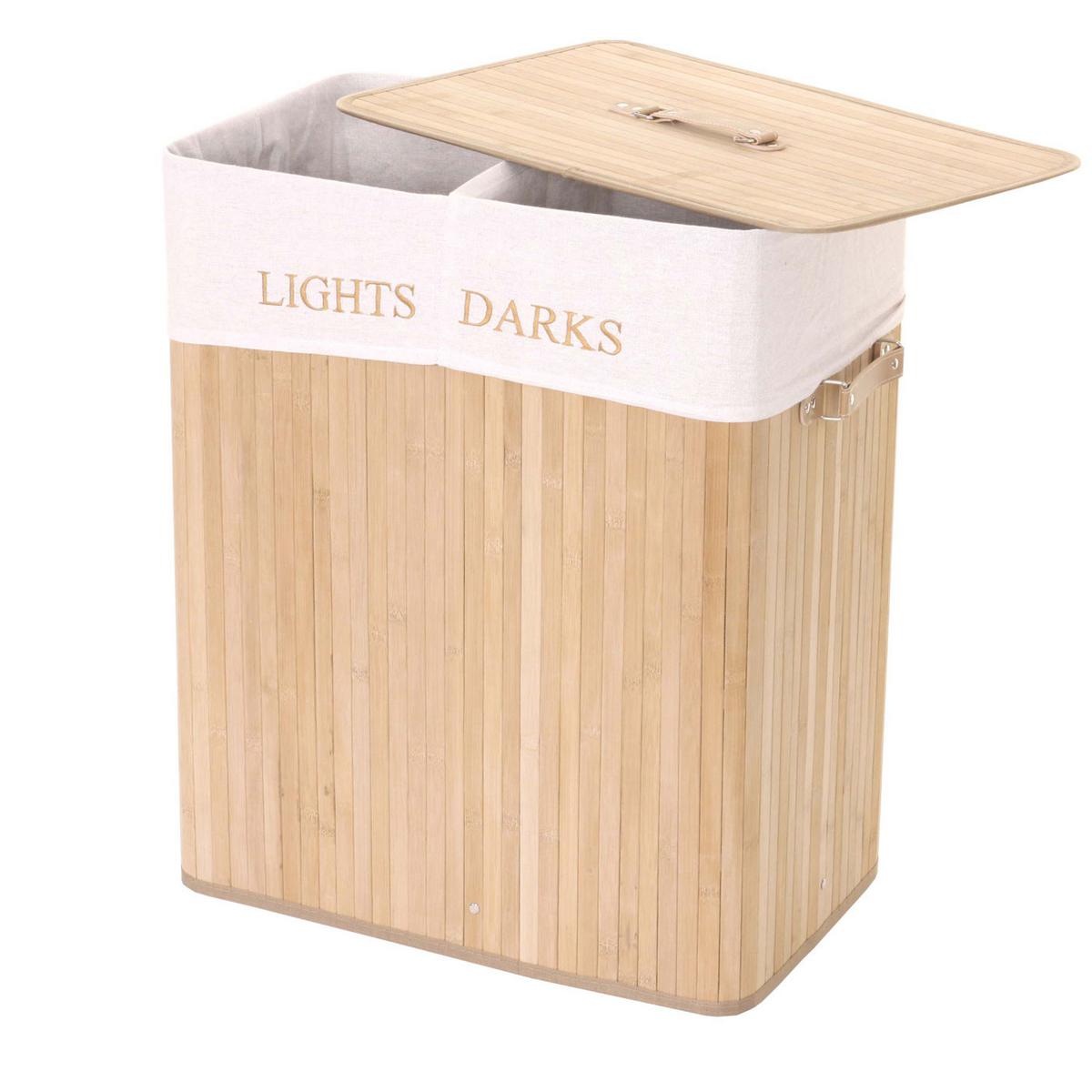 WÄSCHEKORB Buche Dekor, Cremeweiß - Buchefarben/Creme, Holz (55/63/34cm) - MCW