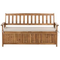 GARTENBANK mit Auflage 160 cm mit Stauraum Akazienholz Beige Sovana - Beige/Braun, Holz (160/91/60cm) - Beliani