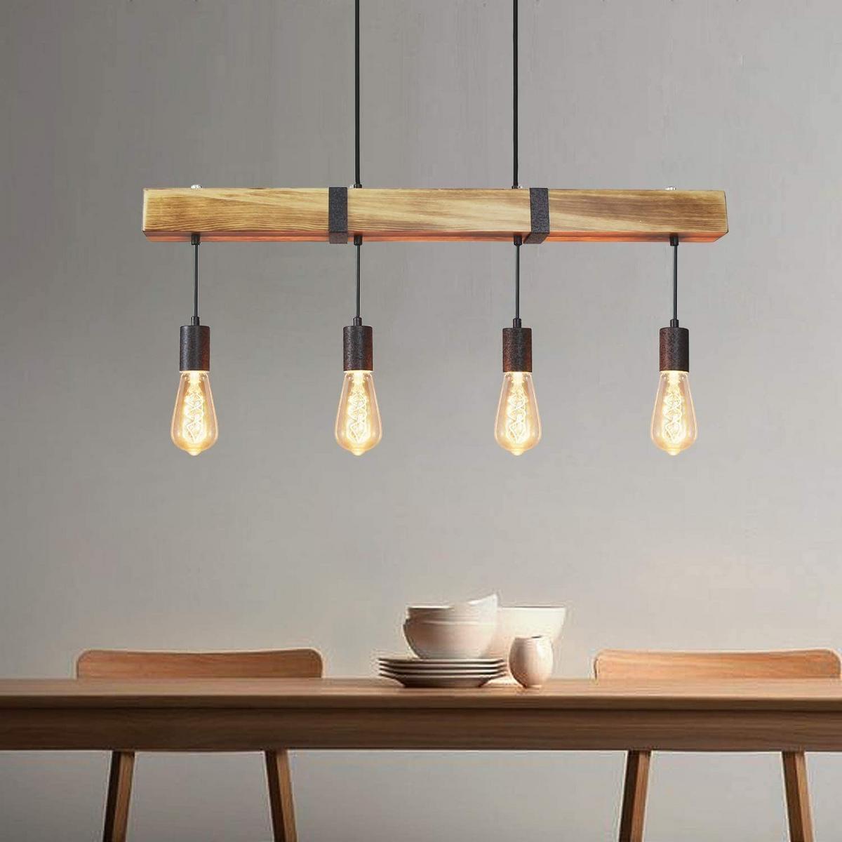 PENDELLEUCHTE Claudia 4-flammig 80/6/6 cm - Braun, Holzwerkstoff (80/6/6cm) - Nettlife