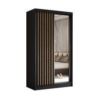 SCHWEBETÜRENSCHRANK LAMELLO 120/216/61 cm 2-türig mit Spiegel Schwarz - Schwarz, Holzwerkstoff (120/216/61cm) - MASSENO
