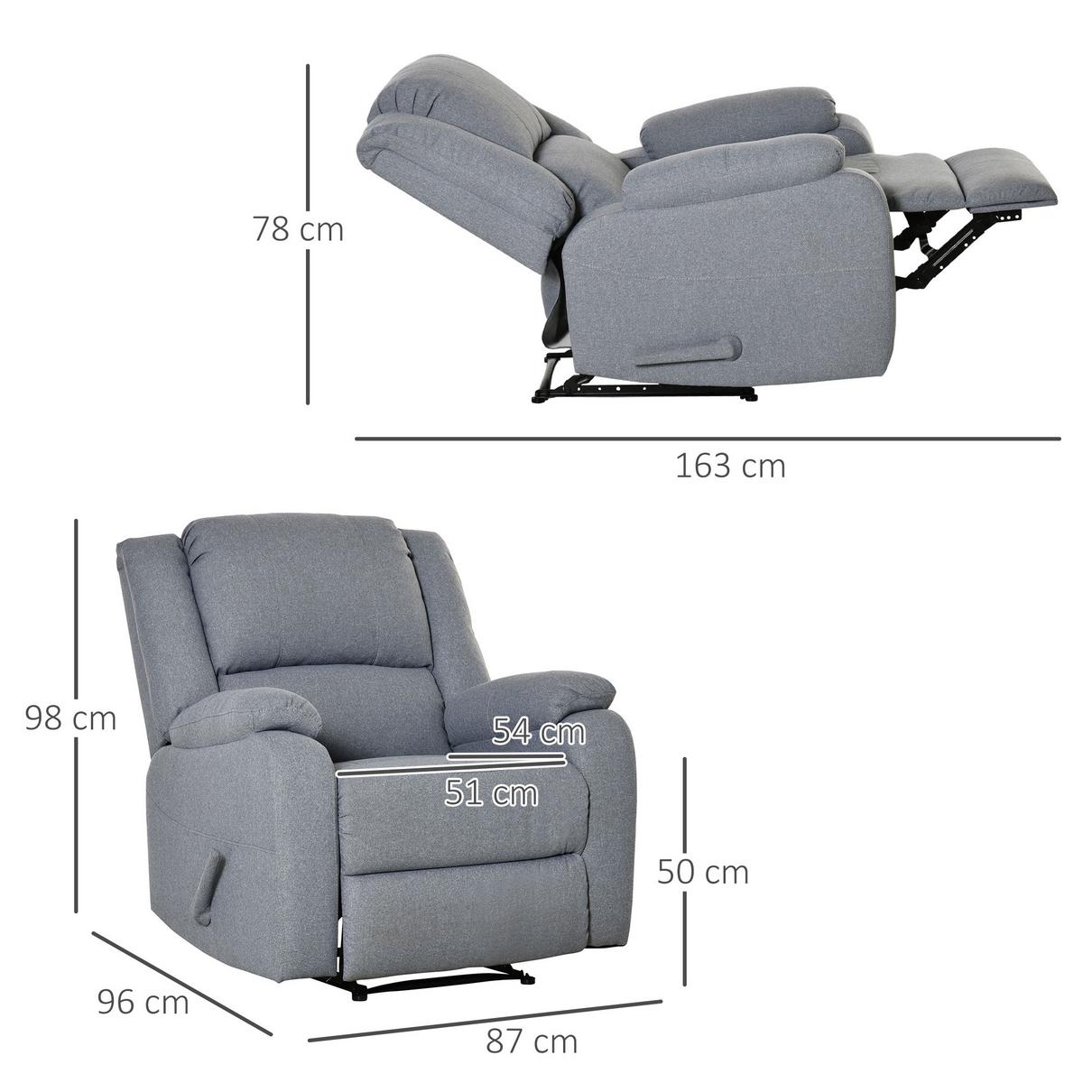 RELAXSESSEL mit Liegefunktion Fernsehsessel TV-Sessel mit Seitentasche Hellgrau - Hellgrau/Schwarz, Textil/Metall (96/98/87cm) - HOMCOM
