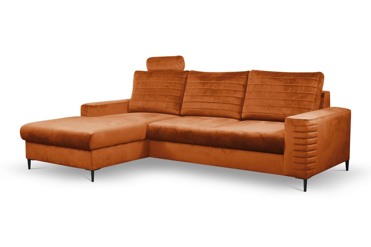 ECKSOFA GRIFO L-S Braun Velours-Stoff mit Schlaffunktion - Braun, Holz (253/165cm) - MASSENO