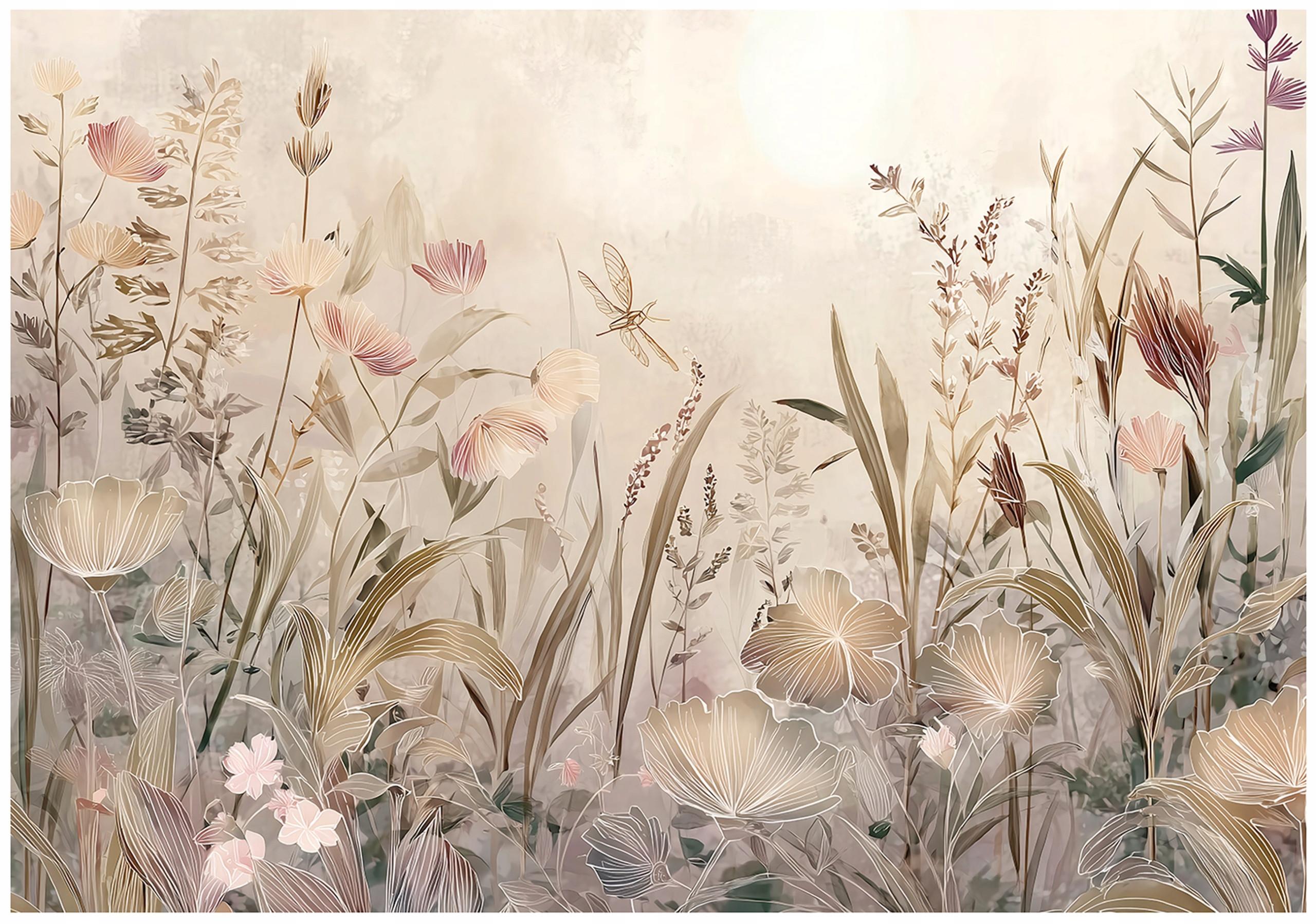 FOTOTAPETE Blumen Wiese Beige 150x105 cm - Multicolor, Papier (150/105cm) - Wallarena