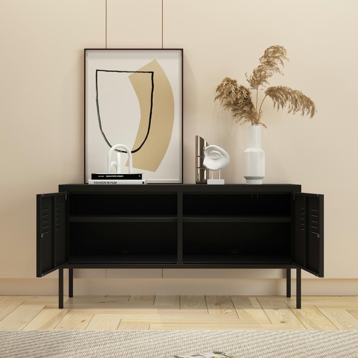 SIDEBOARD Pyhtää - Schwarz, Metall (40/60/118cm) - [en.casa]