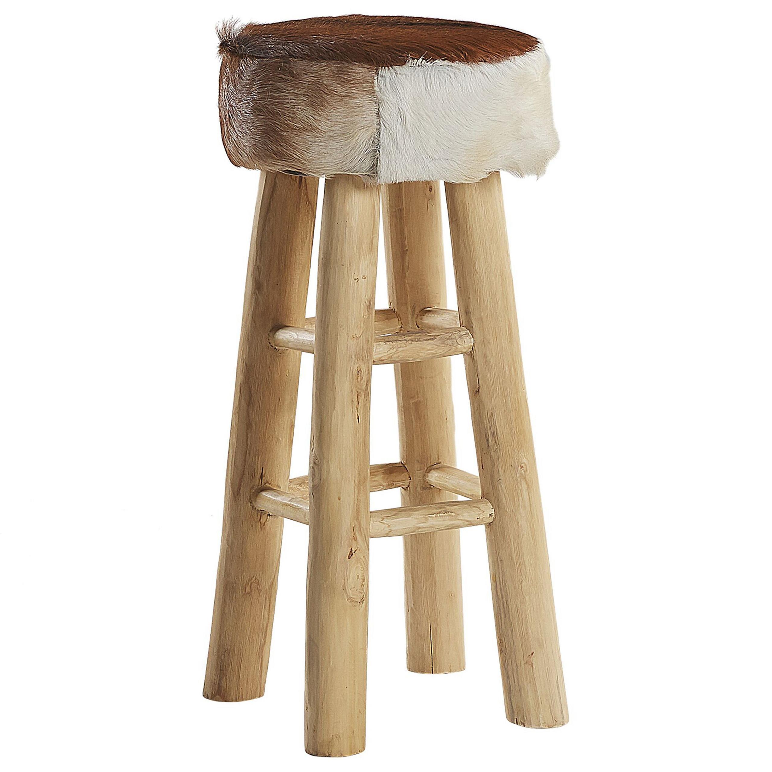 BARHOCKER Echtleder Goldbraun Walton - Hellbraun, Holz/Fell (40/80/40cm) - Beliani