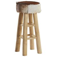 BARHOCKER Echtleder Goldbraun Walton - Hellbraun, Holz/Fell (40/80/40cm) - Beliani