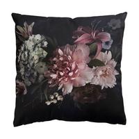 DEKOKISSEN Blumen mit Nebel auf Schwarz 40/40 cm - Schwarz, Textil (40/40/10cm) - Bilderwelten