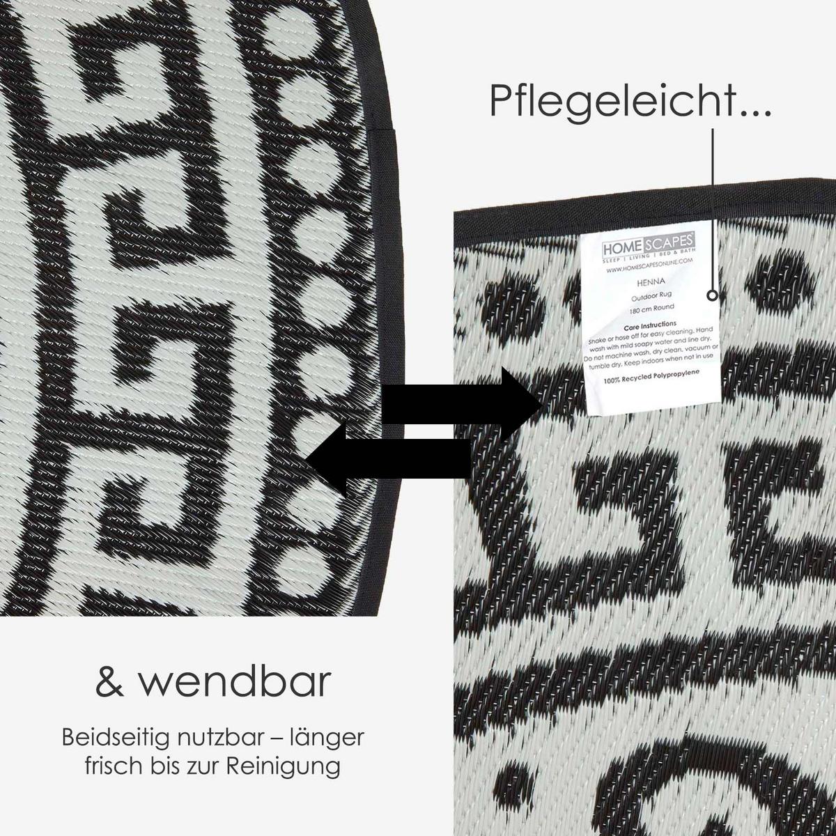 OUTDOORTEPPICH Enid rund mit Ethno-Muster 180 cm - Schwarz, Kunststoff (180/180cm) - Homescapes